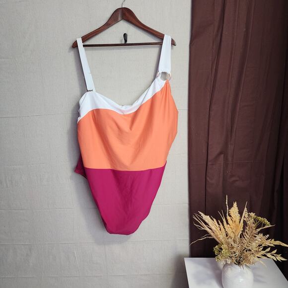 Terra & Sky Women's Swim Suit Size 5X 32W 34W NWOT Color Block Print Gold - Picture 1 of 10
